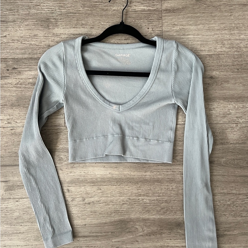 Garage Women's Light Teal Ribbed Crop Top